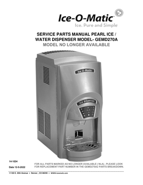 GEMD270A ice machine parts diagram