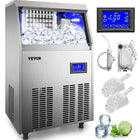 VEVOR Commercial Ice Maker Machine 130LBS/24H with 33LBS Bin and Electric Water Drain Pump Stainless Steel Construction Auto Operation Include Water Filter 2 Scoops and Connection Hose